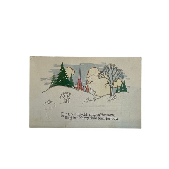 Antique Early 1900s Ephemera Postcard Embossed New Years Winter Country Church - Picture 3 of 6